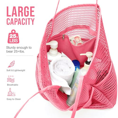 KPX Beach Bag with Mini Pocket, Summer Beach Tote Bags for Women Large Foldable Mesh Swimming Pool Travel Bags - Sandproof - color: Rose