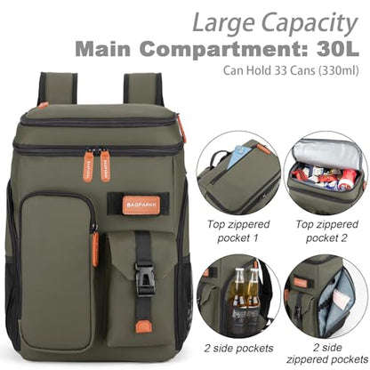 BAGPARKK Insulated Cooler Backpack,33/45 Cans Multifunctional Double Deck Leakproof Cooler Bag with Sternum Strap,Large Capacity Lightweight Travel Camping Beach Backpack - color: Green, size: 33Can