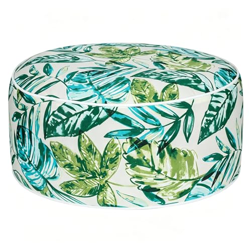 Inflatable Outdoor Ottoman,20"x9" Portable Patio Pouf,Water Resistant,Fade-Resistant,Round Blow Up Footrest Stools for Home Garden Camping Travel(Palm Leaf) - color: Palm Leaf
