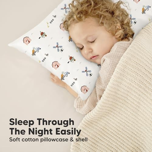 KeaBabies Organic Toddler Pillow with Pillowcase, Jumbo 14X20 - Soft Cotton Toddler Pillows for Sleeping - Machine Washable - Perfect for Travel, Toddler Bed Set (Construction) - color: Construction