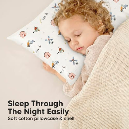 KeaBabies Organic Toddler Pillow with Pillowcase, Jumbo 14X20 - Soft Cotton Toddler Pillows for Sleeping - Machine Washable - Perfect for Travel, Toddler Bed Set (Construction) - color: Construction