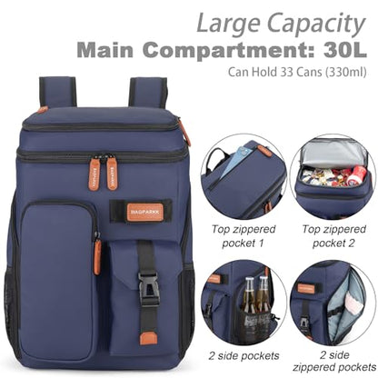 BAGPARKK Insulated Cooler Backpack,33/45 Cans Multifunctional Double Deck Leakproof Cooler Bag with Sternum Strap,Large Capacity Lightweight Travel Camping Beach Backpack - color: Blue, size: 33Can