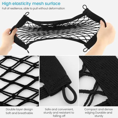 2pcs Universal Small Cargo Net, Elastic Car Organizer Net Pocket RV Netting Pouch Bag, for Trunk RV Boat Storage Mesh Pocket Nets Home Auto Cargo Nets Pockets with Screws(Color:Black)