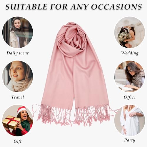 Achillea Lightweight Pashmina Scarf for Women – Soft Silky Shawl Wrap for Evening Dresses, Bridesmaids & Everyday Wear - color: Baby Pink