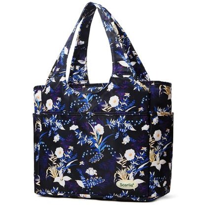 Extra Large Insulated Lunch Tote Bag for Women Men, Leakproof Cooler Lunch Box Shoulder Purse with Side Pockets for Work - Blue Flower - color: Blue flower