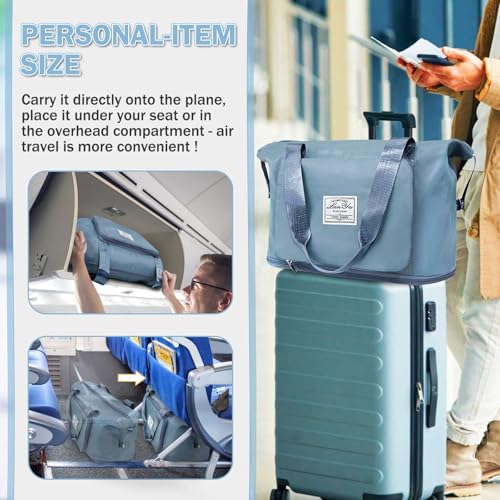 Ranslen Large Capacity Folding Travel Bag,Expansion Travel Duffel Bag with Dry and Wet Separation Portable Travel Duffel Bag - color: Blue