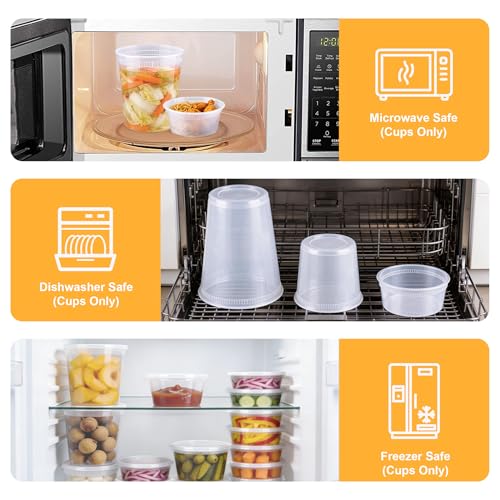 BYSNOW 60 Sets Deli Containers with Lids, 32/16/8 oz X 20 Set Each, Leak-Proof & BPA Free Airtight Stackable Takeout Plastic Food Storage Containers, Freezer/Microwave/Dishwasher Safe