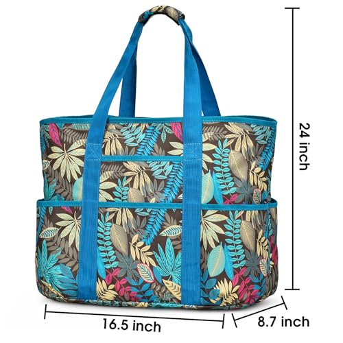 Becokan Beach Bags for Women Large Beach Tote Bag with Zipper Pockets Beach Bag Waterproof Sandproof Travel Nurse Tote Bag - color: Leaves