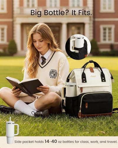 LOVEVOOK Laptop Backpack for Women, 15.6 Inch Work Business Backpacks Purse With Large Capacity, Waterproof Nurse Bag College Bookbag for School, Waterproof Casual Daypack for Travel - color: Beige-black, size: 15.6 INCH