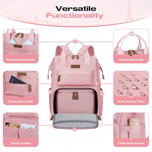 Maelstrom Travel Backpack for Women Men,Laptop Backpack Fits 15.6-17.3 Inch Laptop, Nurse/Work Bag with Insulated Lunch Box (Pink) - color: Pink