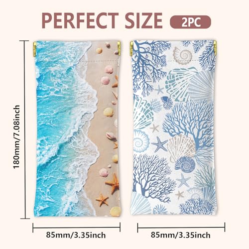 GLOBLELAND 2 Pcs Summer Soft PU Leather Glasses Bag for Sunglasses Watches Phones Makeup Brushes - color: Summer Ocean