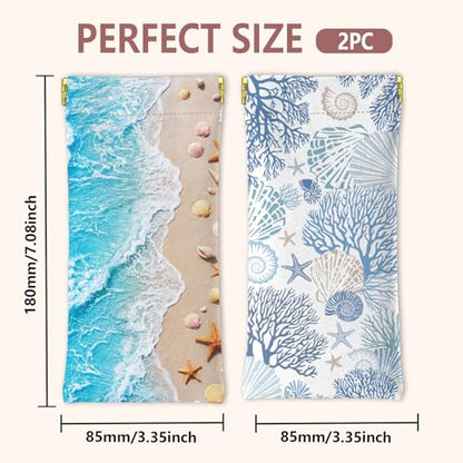 GLOBLELAND 2 Pcs Summer Soft PU Leather Glasses Bag for Sunglasses Watches Phones Makeup Brushes - color: Summer Ocean