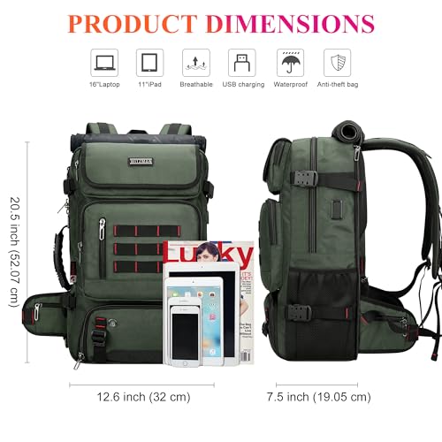 WITZMAN Carry on Travel Backpack for Men Women Airline Approved Convertible Nylon Duffle Backpack Luggage Bag (B682 Army Green) - color: 02.army Green
