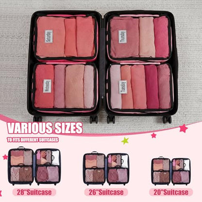 7 Pcs Packing Cubes for Travel Days of Week Compression Packing Cube with Labels Organizers Luggage Storage Bag(Pink,Large) - color: Pink