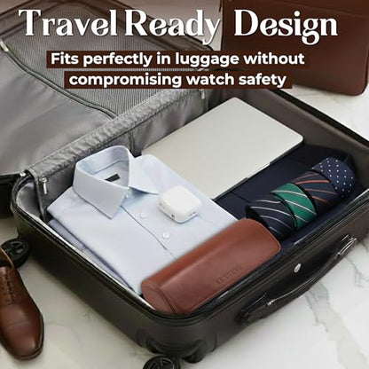 Luxury Father's Gift, Travel Watch Case 3 Slots, Bonus Pouch Included, Portable Organizer, PU Leather Watch Roll, Home Storage, Angled Easy-Removal Cushions, Scratch-Resistant Padded Velvet Lining - color: Black/Grey
