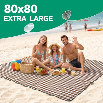 Waterproof Beach Blanket Picnic Outdoor Camp Mat Rug Towel Family Trip Essentials Summer Vacation Must Have Travel Accessories Lake Day Necessities Stuff Thing Need Gear Gift Supplies Item Gadget 2026 - color: Plaid Beige