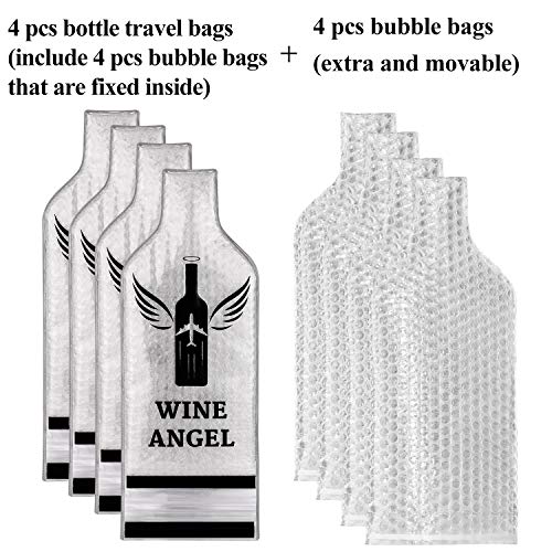 [UPGRADED PROTECTION] 4 Set (8 pcs) Reusable Wine Bags for Travel, Wine Travel Protector, Bottle Travel Sleeve Case For Airplane, Car, Cruise, TRIPLE Protection Luggage Leak-Proof Safety Impact Resist - size: 4 Set