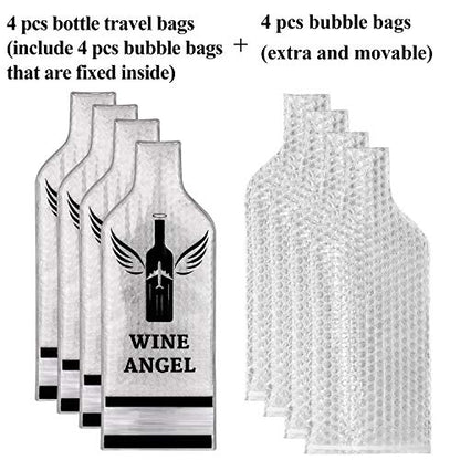 [UPGRADED PROTECTION] 4 Set (8 pcs) Reusable Wine Bags for Travel, Wine Travel Protector, Bottle Travel Sleeve Case For Airplane, Car, Cruise, TRIPLE Protection Luggage Leak-Proof Safety Impact Resist - size: 4 Set