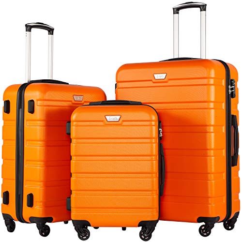 Coolife Luggage 3 Piece Set, Lightweight Durable Hardshell Suitcase set with 360° Spinner Wheels, TSA-approved Lock, Checked Family Travel Luggage sets, 20/24/28 Inch, Orange - color: Orange, size: 20in24in28in