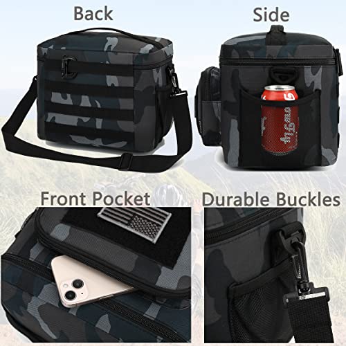 FlowFly Lunch Bag, Insulated Cooler, Thermal Lunch Box Tote with MOLLE/PALS Webbing, Adjustable Padded Shoulder Strap, for Tactical Men Women Adults and Boys Girls Kids (Black#Camo, Large) - color: Black#Camo, size: Large