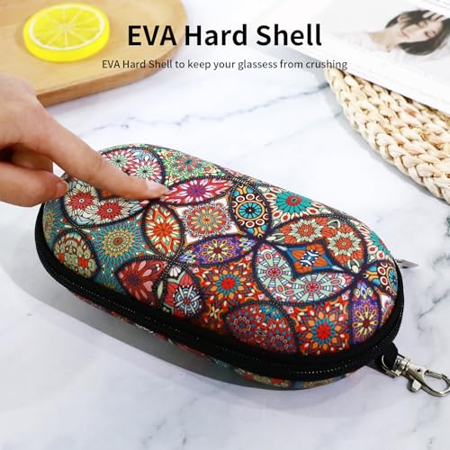 Double Eyeglasses Case, Hard Shell Dual Sunglasses Organizer with Zipper Clip Travel Glasses Storage for Women Men - color: Mandala Totem