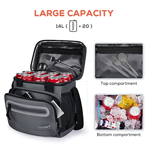 TOURIT Large Lunch Bag 14L Insulated Lunch Box Lunch Cooler for Men Women Work, Black - color: A-Dark Gray