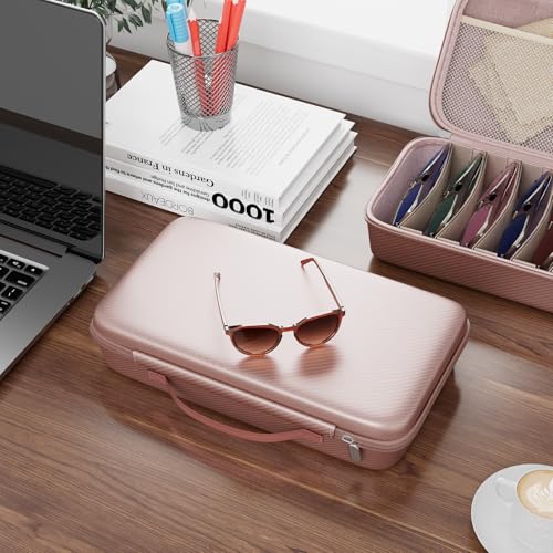 Travel Sunglasses Organizer, Hard Shell Sunglass Case Adjustable Slots for Multiple Sunglass Eyeglass Case - style: Pink + 8 Slots