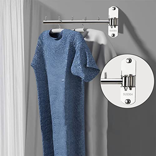 Pack of 2 Folding Wall Mounted Clothes Hanger Rack with Swing Arm Stainless Steel Heavy Duty Coat Hook for Bathroom, Bedroom, Laundry Room - Silver