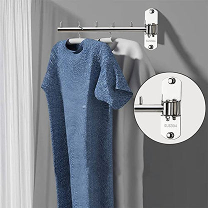 Pack of 2 Folding Wall Mounted Clothes Hanger Rack with Swing Arm Stainless Steel Heavy Duty Coat Hook for Bathroom, Bedroom, Laundry Room - Silver