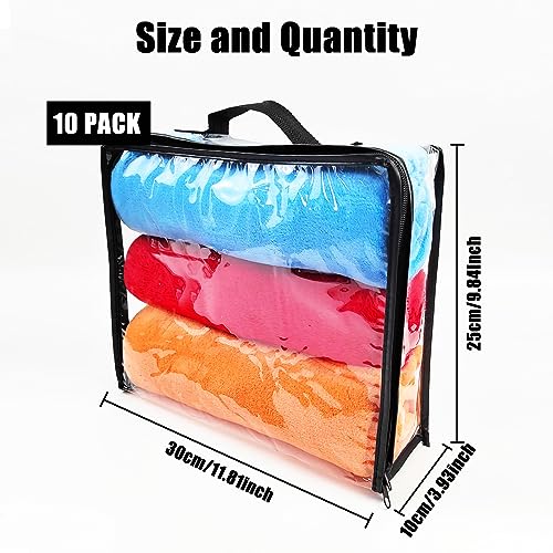 10 Pieces Large Clear Travel Packing Cube ，Clear Vinyl Zippered Storage Bags See Through Moving Bag Plastic Storage Bags PVC Multipurpose Pouch with Handle for Sweater Shirts Dress Storage