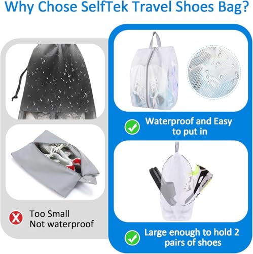 SelfTek Shoe Bags for Travel, 3 Pack 3 Size Double-Sided Zipper Shoe Bag for Men & Women, Waterproof Portable Shoe Storage Pouch with Handle, Family Travel Accessories - style: 3 Pack-3 Size