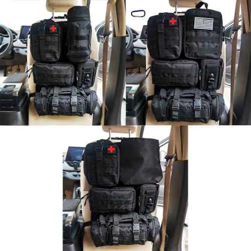 7 PACK Tactical Seat back organizer Truck organizer With 6 Detachable Pouches Universal For Car Truck Ford Jeep Military-Grade Heavier Panels With Multi-functional Packs (8 Pack Black) - color: 8 Pack Black