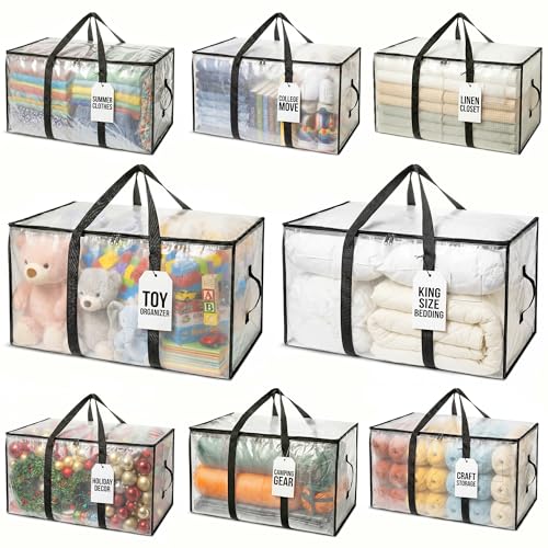 ClearSpace Heavy Duty Moving Bags or Storage Bags – Clear Storage Bins with Lids, Large Moving Boxes with Backpack Straps & Zippers – Packing Bags & Moving Supplies for College Dorm- 8 Pack - color: Clear, size: 8 Pack