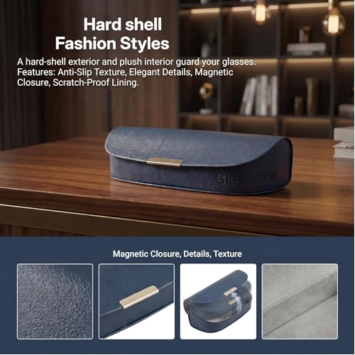 Glasses Case hard shell,3-in-1 Sunglasses Case & Eyeglass Case with Cleaning Cloth & Storage Pouch - color: Navy Blue