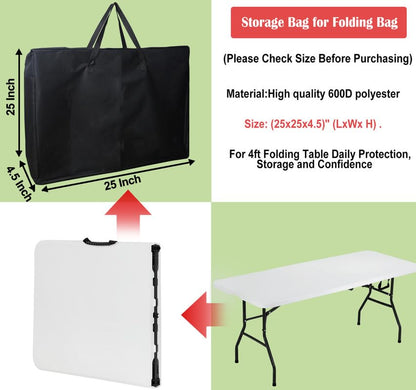 Folding Table Storage Bag, 25" D X 25" W X4.5 H Waterproof Heavy Duty Carrying Bag for 4ft Folding Tables, Picnic/Camp Tables Cover with Durable Zipper & Shoulder Strap, Black - size: 4FT Folding Table Bag