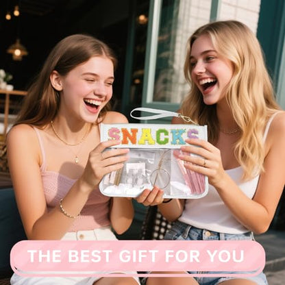 Siwara Snack Bags Clear Pouch Travel Makeup Bag Chenille Letter Bags for Zipper Pouch Clear Cosmetic Bag Clearly Tote Bag Makeup Travel Bags for Women - color: White--Snack