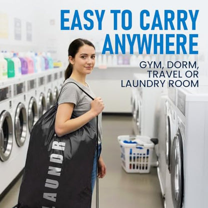 2 Pack Large Travel Laundry Bags, Blue + Pink - 24"x36” Heavy Duty Mesh Machine Washable Dirty Organizer with Drawstring for College - Holds 4 Loads - color: Blue + Pink