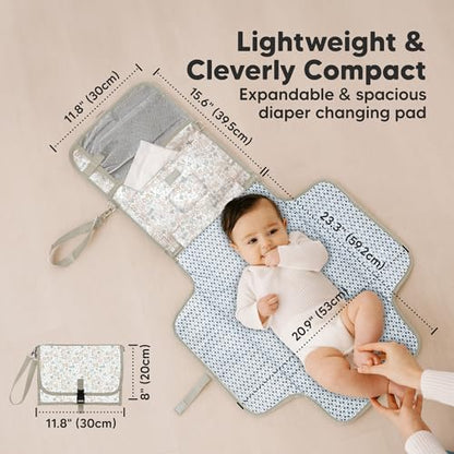 KeaBabies Portable Diaper Changing Pad, Travel, Car - Large Waterproof Baby Changing Mat, Wipeable, Padded, On The Go Travel Diaper Clutch Bag, Easy to Use Pockets for Newborn Essentials (Prairie) - color: Prairie