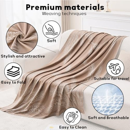 Travel Blanket Airplane - Ultra Soft & Lightweight Knit Design Compact Airplane Blanket,53x72 Inch,Stylish Travel Shawl Wraps for Flights,Office,Home Use,Travel Essentials & Gifts - color: B Khaki Wheat Print