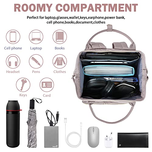VANKEAN 17 Inch Laptop Backpack for Women Fashion Computer Work Bag, Large Capacity Waterproof Backpack, College Daypack Business Travel Backpack, Light Dusty Pink - color: Quilted Light Dusty Pink/Grey Purple, size: 17.3 Inch
