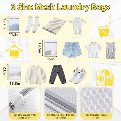 150L Laundry Bag Backpack with 3 Sizes Mesh Wash Bags and Shoulder Straps Foldable Clothes Hamper Bag with Drawstring Closure for College, Apartment, Laundromat(Yellow) - color: Yellow