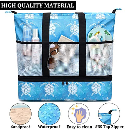 JIANYA Beach Bag Women Waterproof Sandproof Beach Tote Bags with Cooler Top Zipper Large Totes for Pool Travel Daily - color: Bubble Sea Turtle