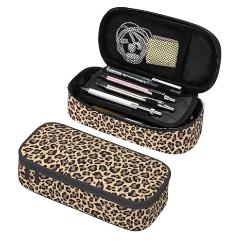 Perinsto Leopard Print Pencil Case Big Capacity Multi Compartment Stationery Box Pencil Pouch Holder Desk Organizer For School Office Home - color: Leopard #02