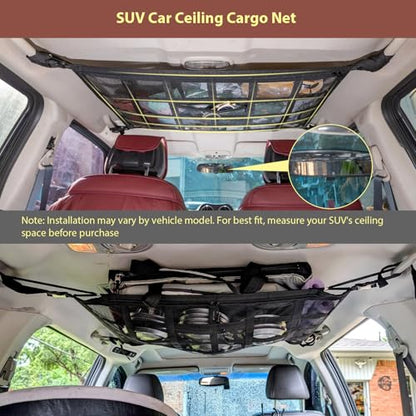 Upgrade Car Ceiling Cargo Net Pocket,31.5"x21.6" Double-Layer Roof Storage Organizer,Overhead Net for SUV & Van Camping,Travel Road Trips,Van Life Essentials,Fit 4 Handle Vehicles - size: 31.5 x 21.6 inches