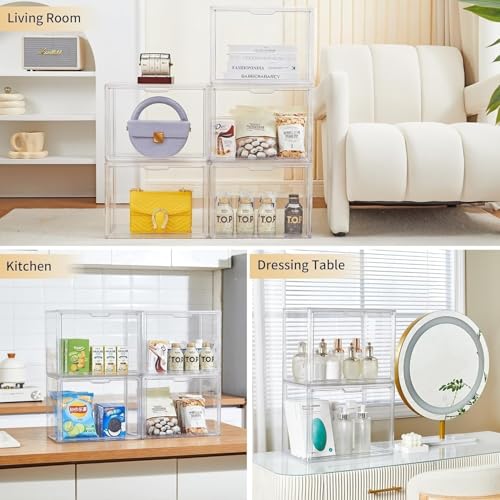 ZLLZUU Clear Storage Bins with Lids, 2 Pack Acrylic Display Case with Magnetic Door for Cosmetic Collectibles Large Figures Models, Stackable Acrylic Storage Box for Home Office Living Room Dorm - size: 2-pack