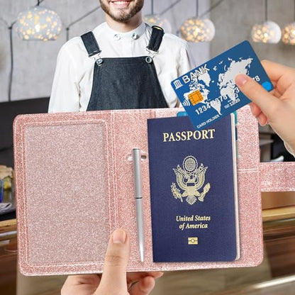 ACdream Unisex Faux Leather Passport and Vaccine Card Holder, Glitter Rose, RFID Blocking, 20 x 3.5 x 2.5 in - color: AB - Glitter Rose