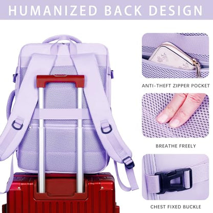 SHRRADOO Travel Backpack for Women & Men,Airline Approved Carry On Luggage,TSA Overnight Bags,40L Personal Item Travel Bag fits 17" Laptop,Carry on Bag with Storage Bag Cosmetic Bag Set 3pcs - color: Light Pink