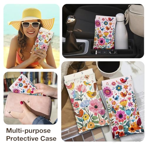 Eyeglasses Sunglasses Case PU Soft Squeeze Top Glasses Pouch for Women Student,Floral Pattern Portable Anti Scratch - color: Blue