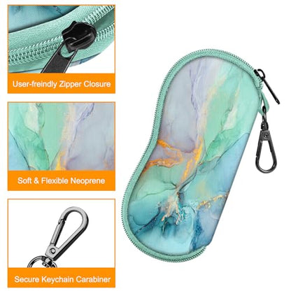 FINTIE Glasses Case with Carabiner, Ultra Light Portable Neoprene Zipper Sunglasses Soft Case - color: Emerald Marble