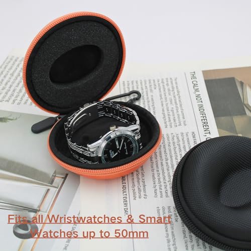 Watch Travel Case Single Storage - Fits all Wristwatches & Smart Watches up to 50mm Watch Travel Box Organizer and Display for Men and Women(Orange,2Pack) - color: 2Pack-Orange